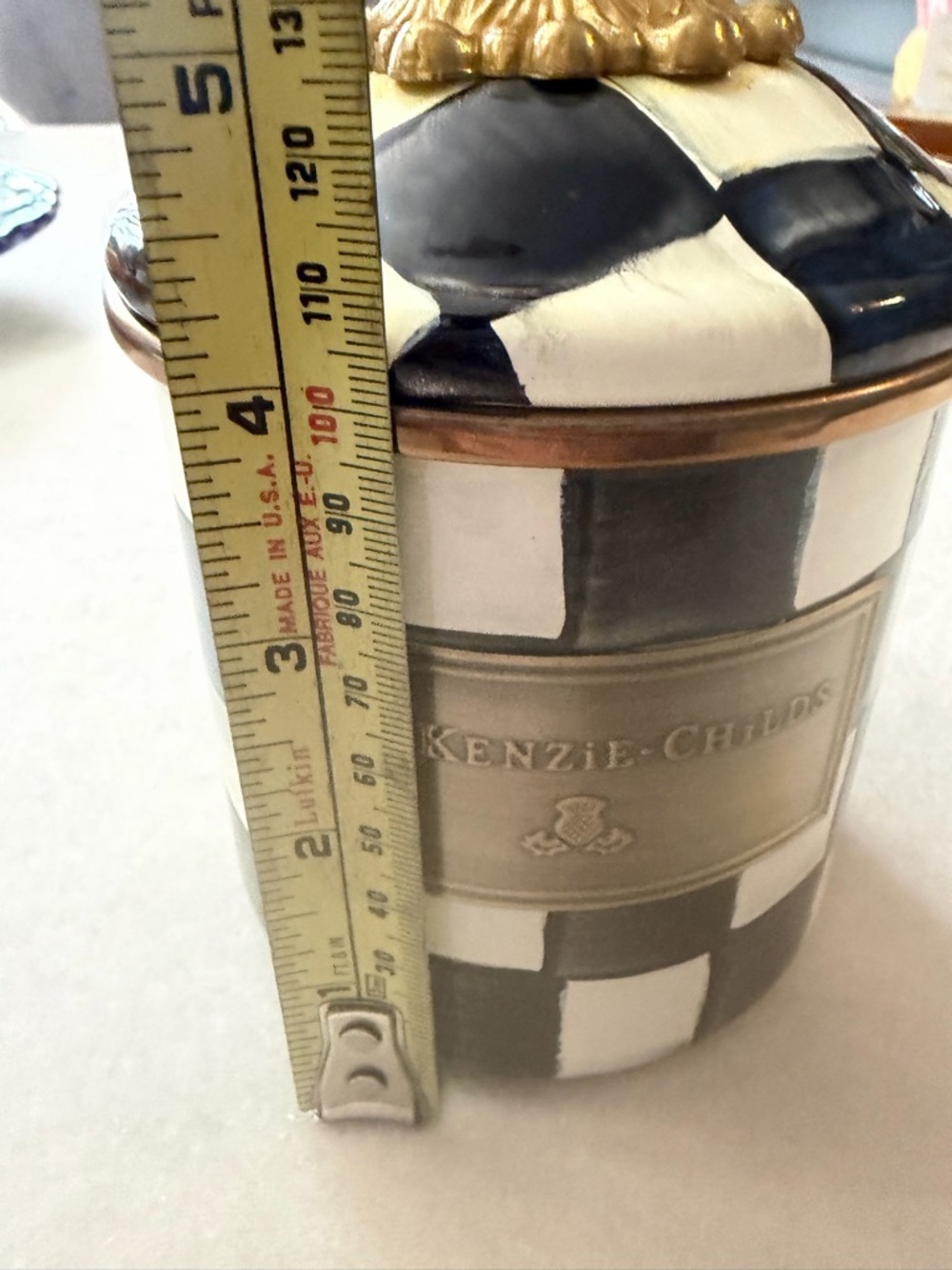 MacKenzie-Childs Black and White Checkered Ceramic Jar with Red Knob - Picture 3 of 11